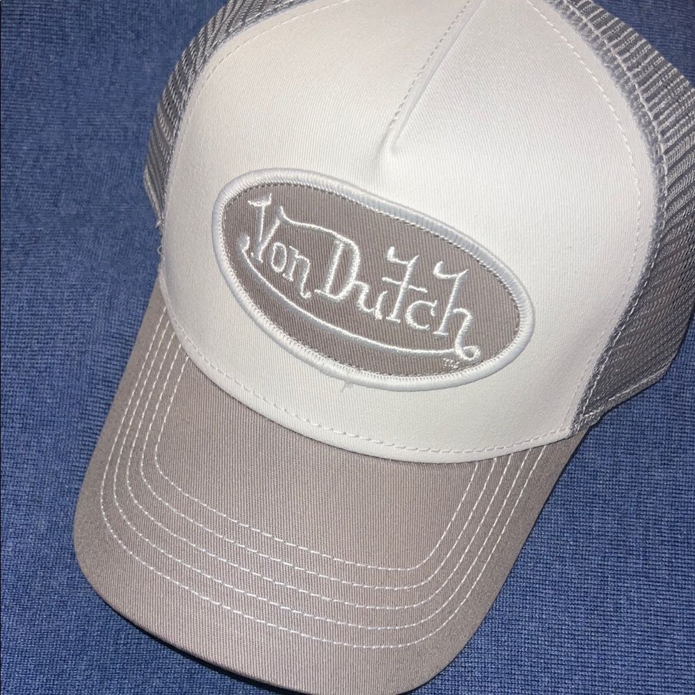 Von Dutch Gray and White Logo Cap